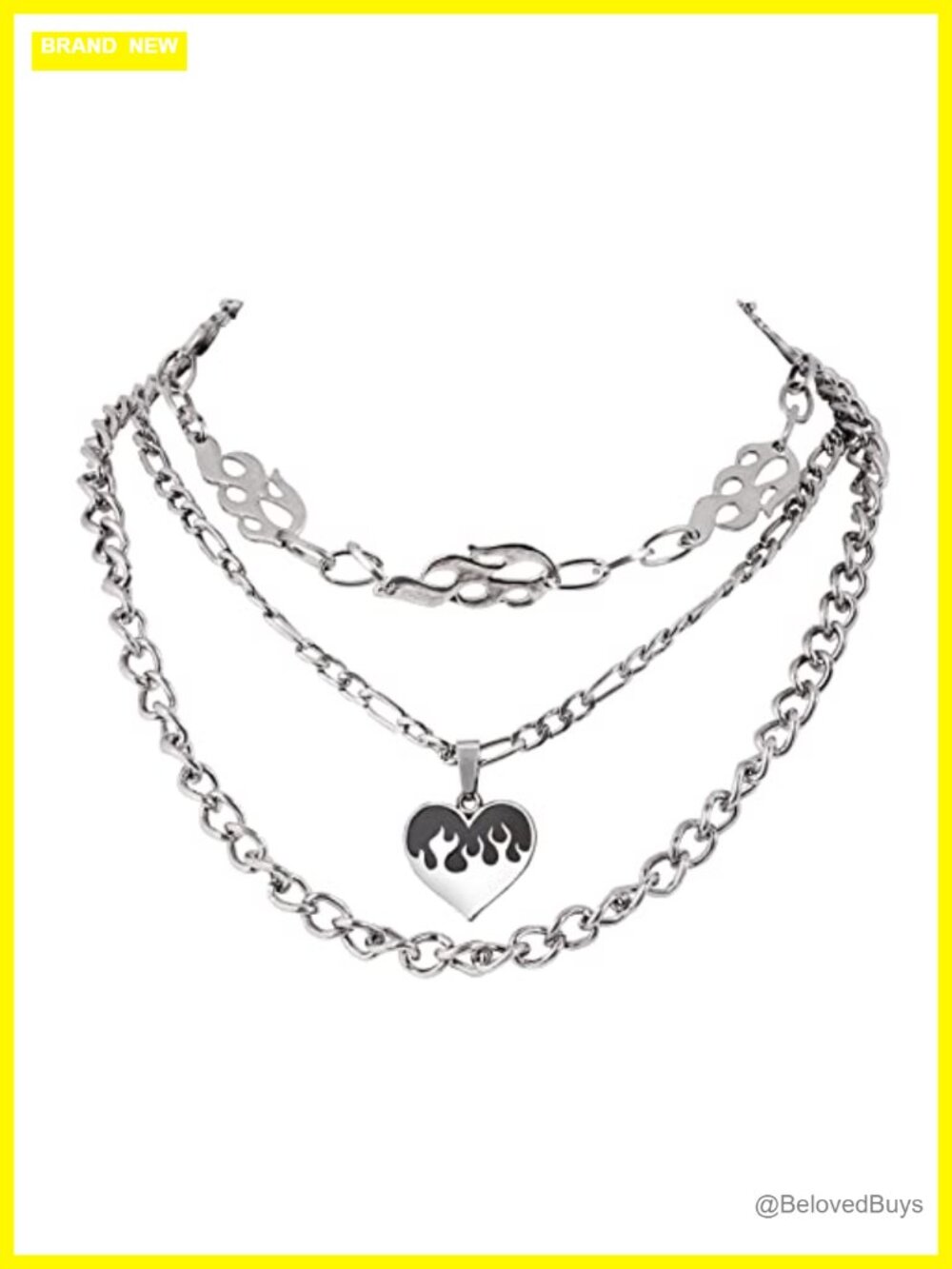 Layered Flame Heart Chunky Chain Choker Necklace Set Goth Y2K